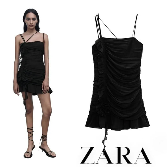 Zara Dresses & Skirts - ZARA | Black | RUFFLED FLORAL DRESS